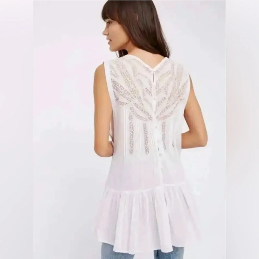 Free People Right in Time Ivory Lace Tunic Dress Ruffle Tier Size Small